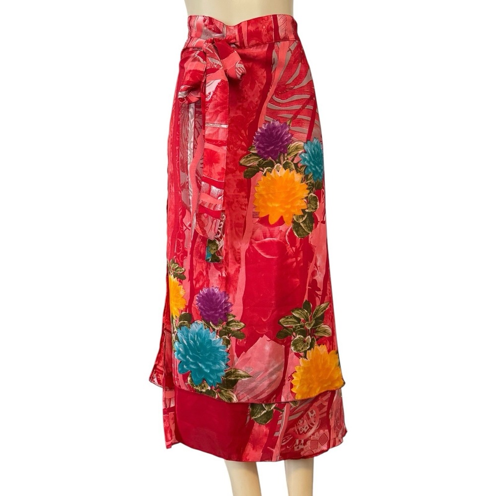 Bellissimo Swim Cover Up Silk Maxi Wrap Skirt Red Viscose 100 Ways To Wear Dress